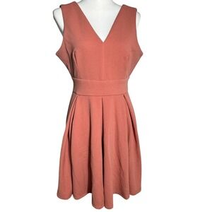 HAUTE MONDE XL dress‎ Peach Pink Coral Soft Knee Length Open Back Cute Pleated